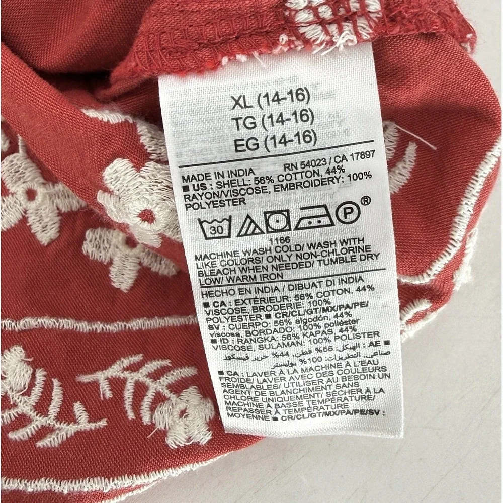 Old Navy Girls Sleeveless Red Embroidered‎ Ruffled Apron Style Top XL Cottage